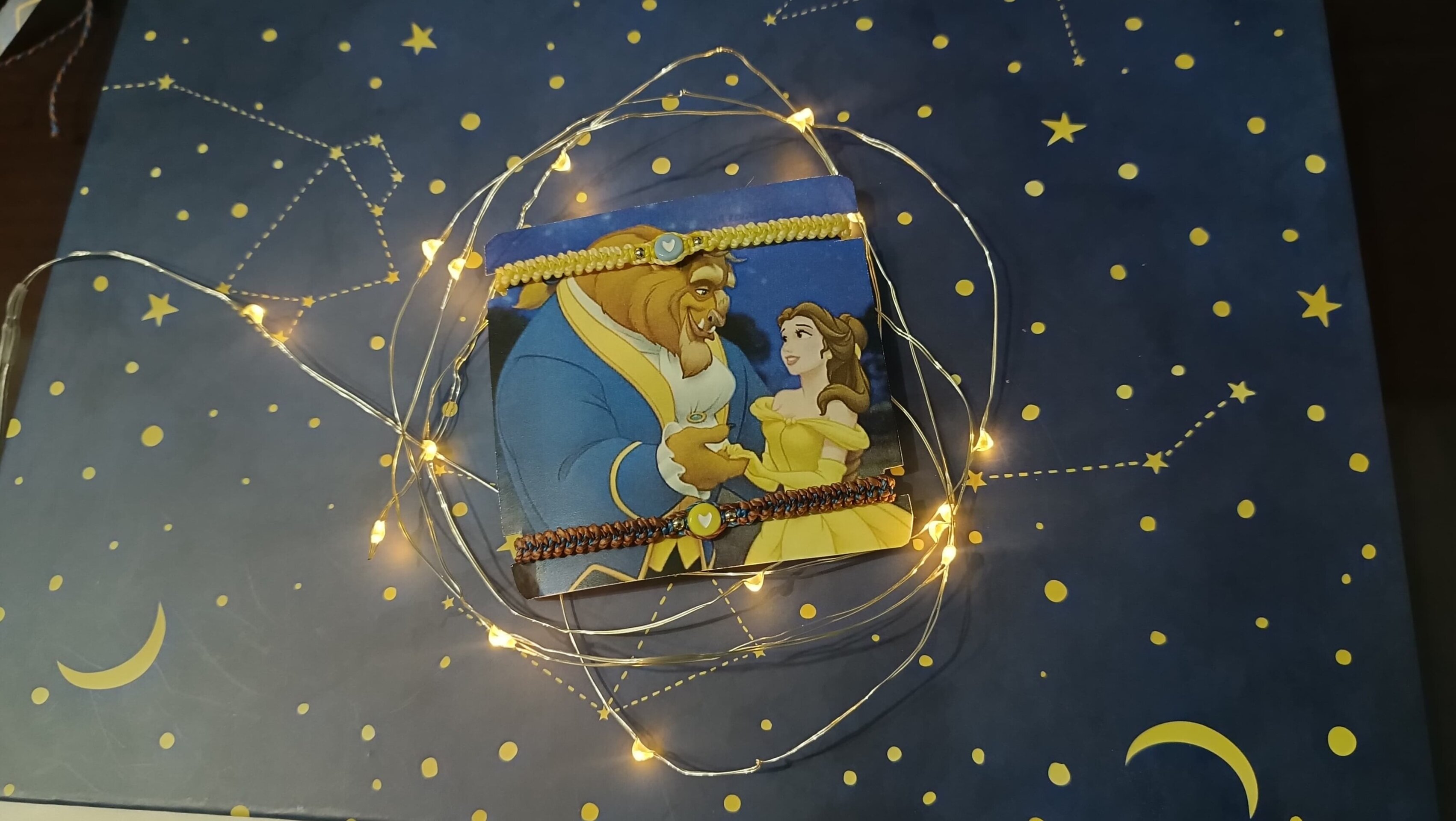 Pulseras pareja disney bella y bestia con piedra natural y tejida a mano - 2