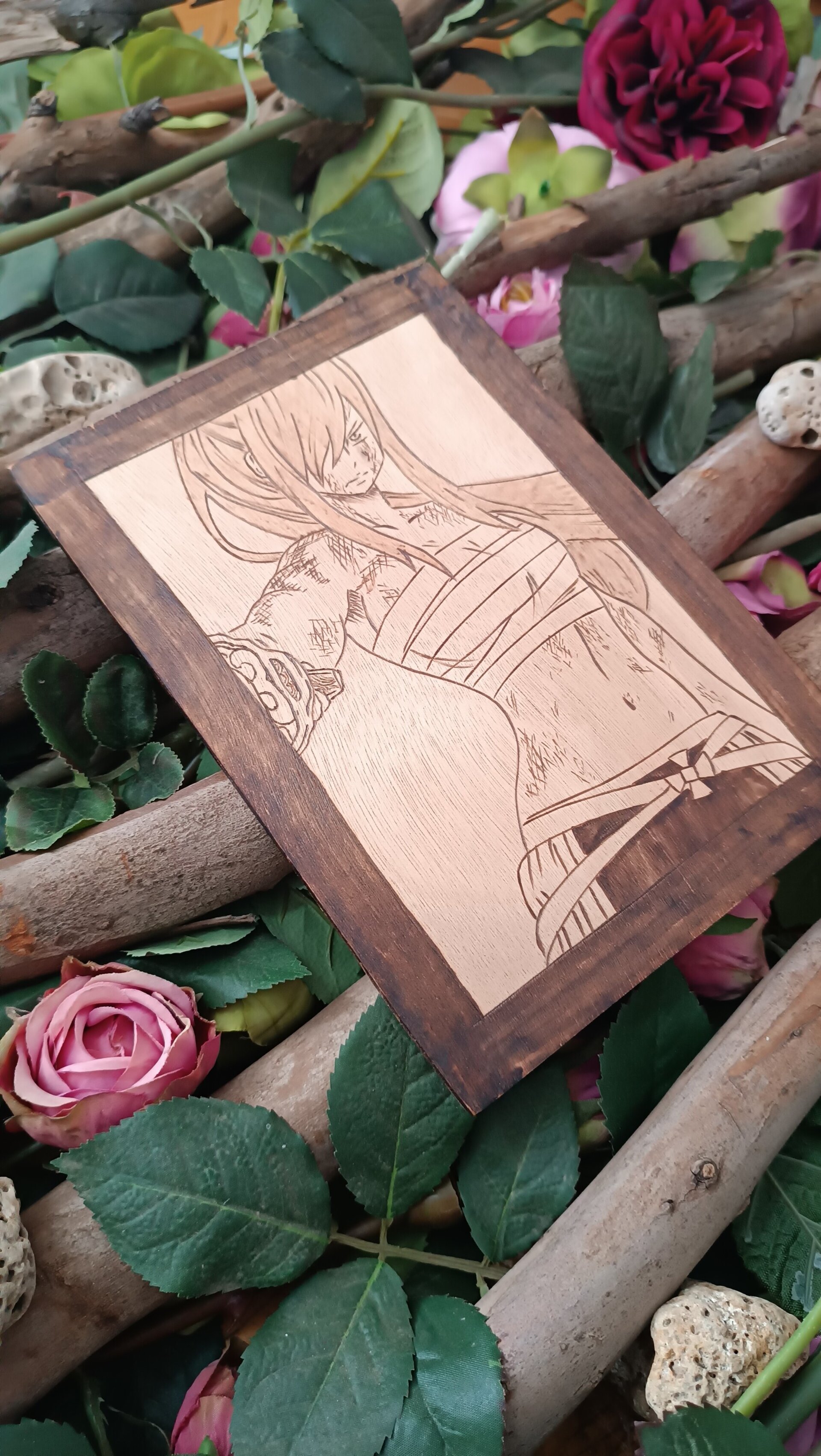 Cuadro Erza Scarlett anime Fairy tail, pirograbado en madera - 3