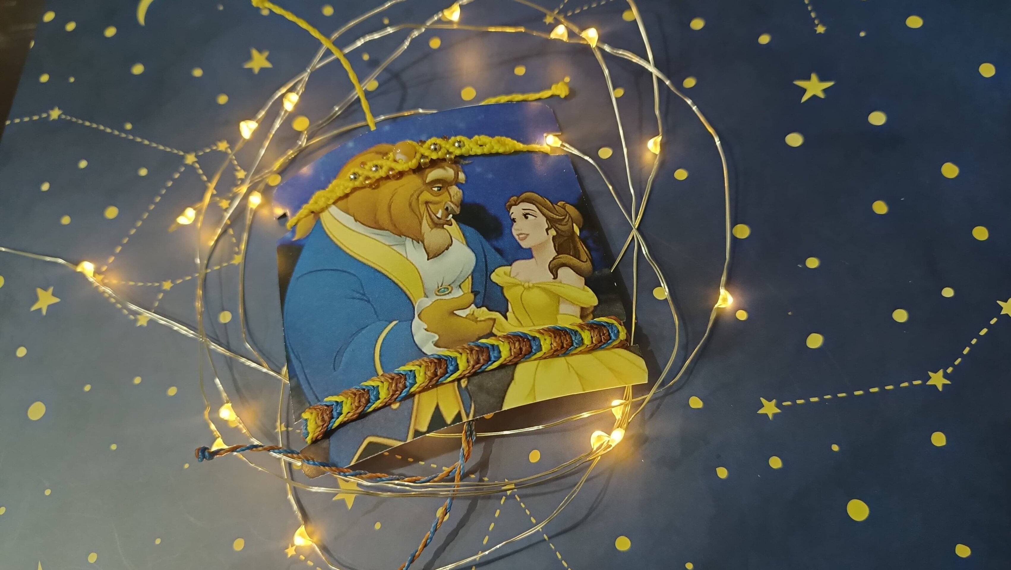 Pulseras pareja disney bella y bestia con piedra natural y tejida a mano - 3