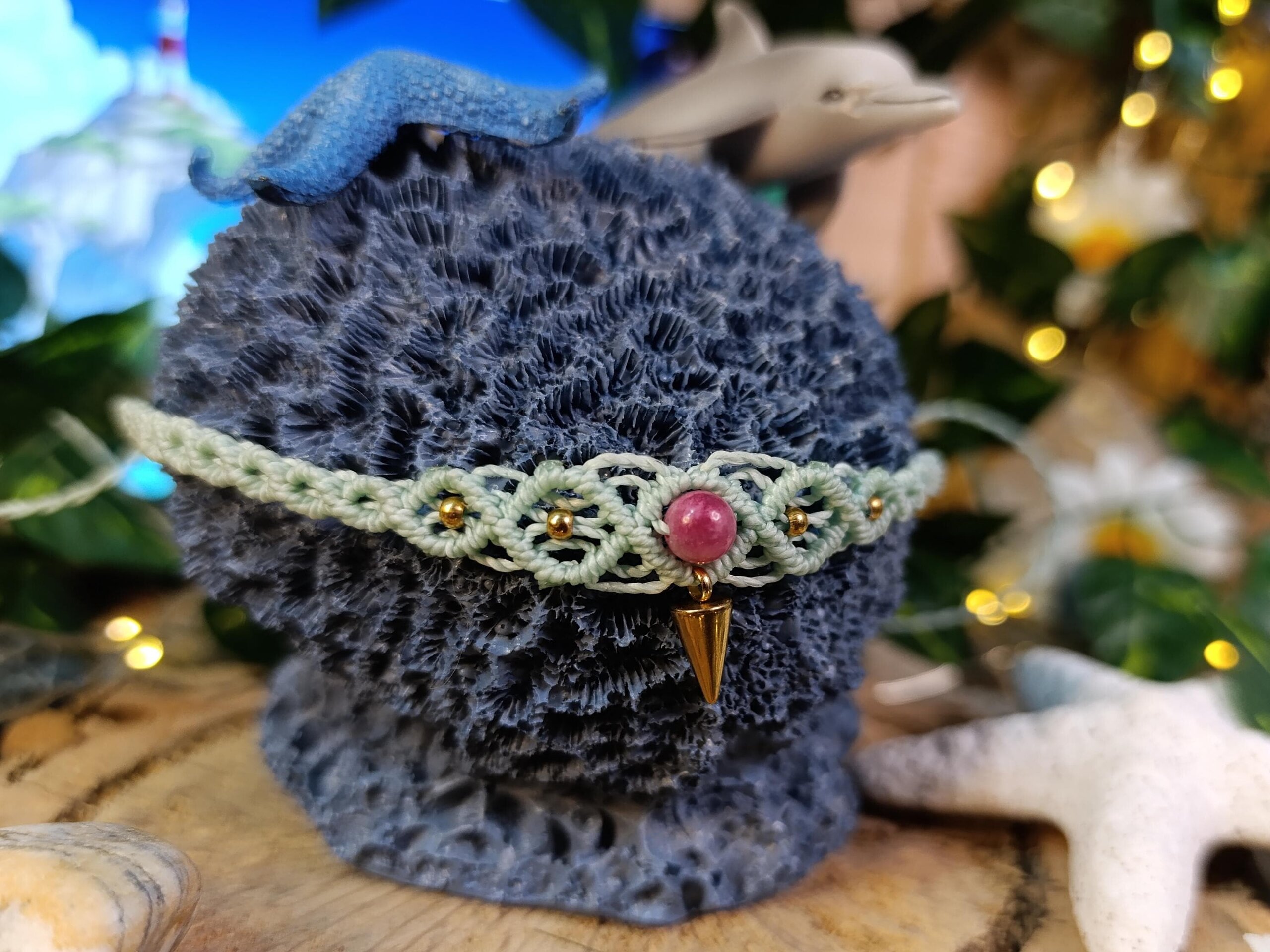 Gargantilla macramé con piedra natural y acero inoxidable Macrame necklace - 4