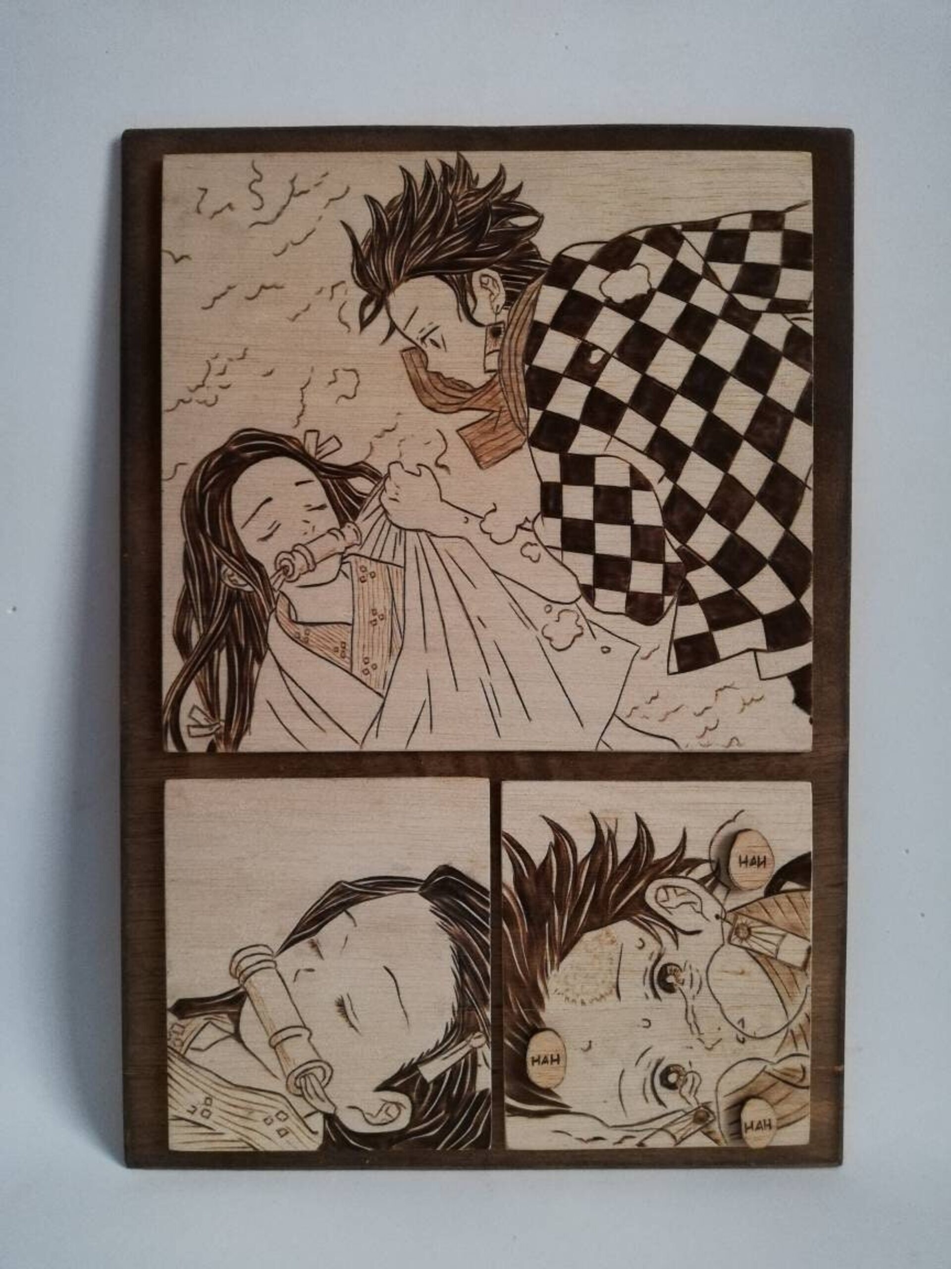 Cuadro Kimetsu No Yaiba Tanjiro y Nezuko Pirografia Pirograbado - 3
