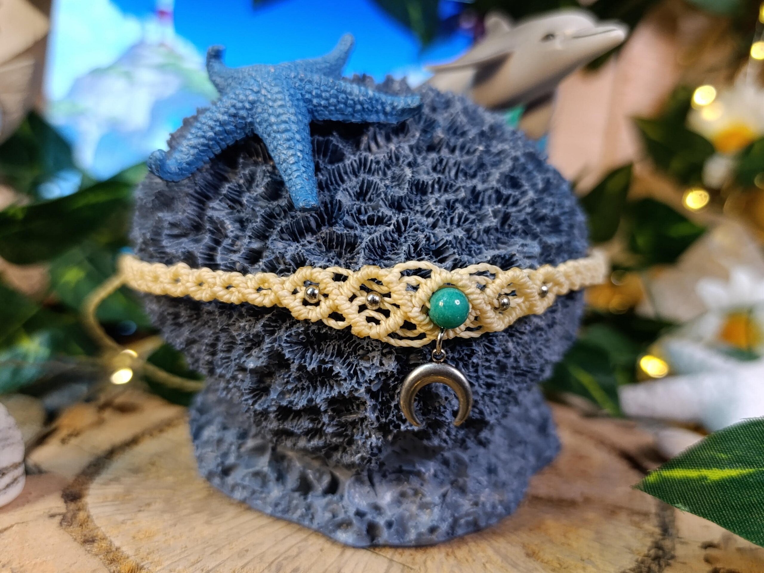 Gargantilla macramé con piedra natural y acero inoxidable Macrame necklace - 3