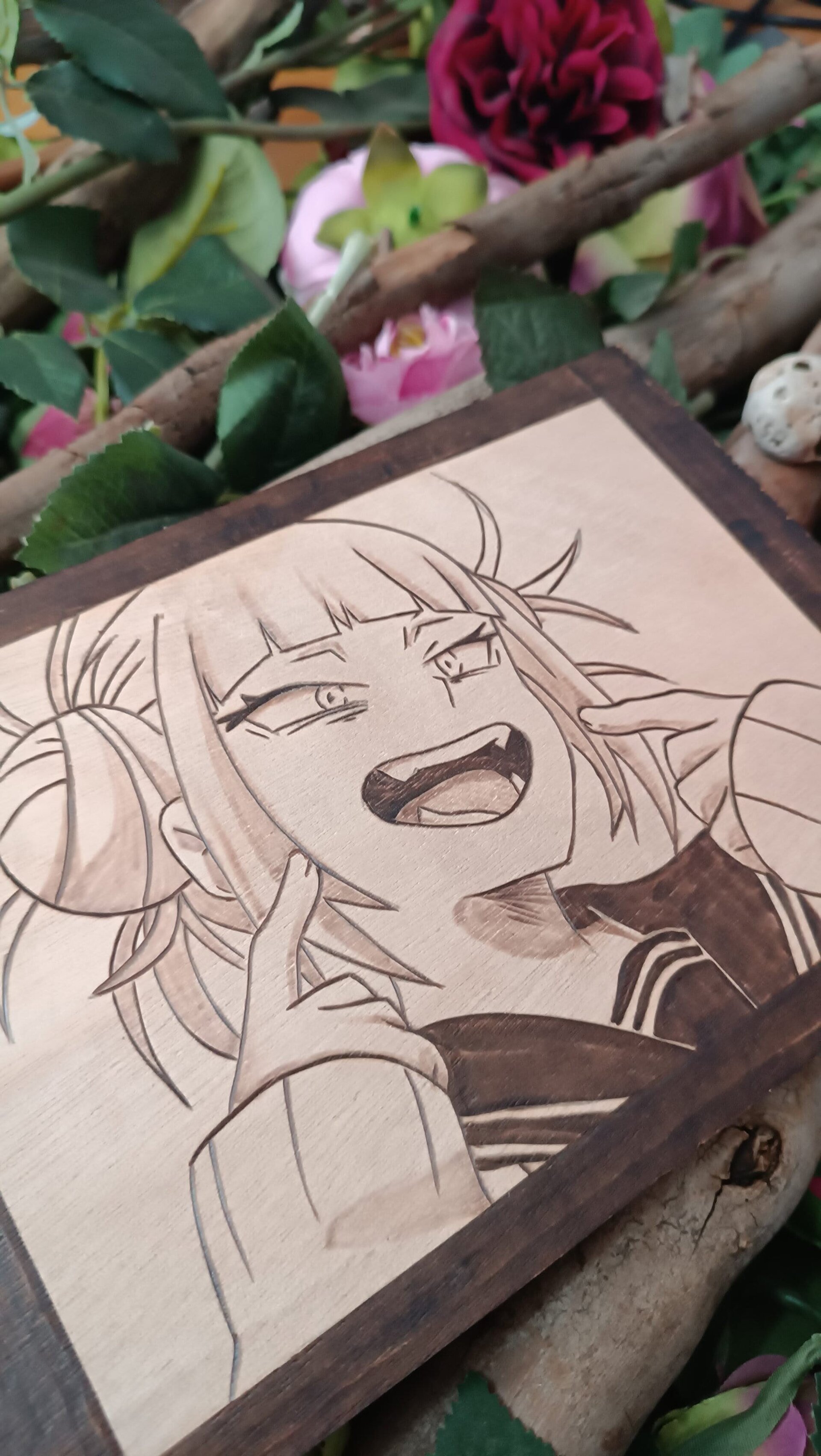 Cuadro Toga Boku no Hero pirograbado pirografia anime - 2