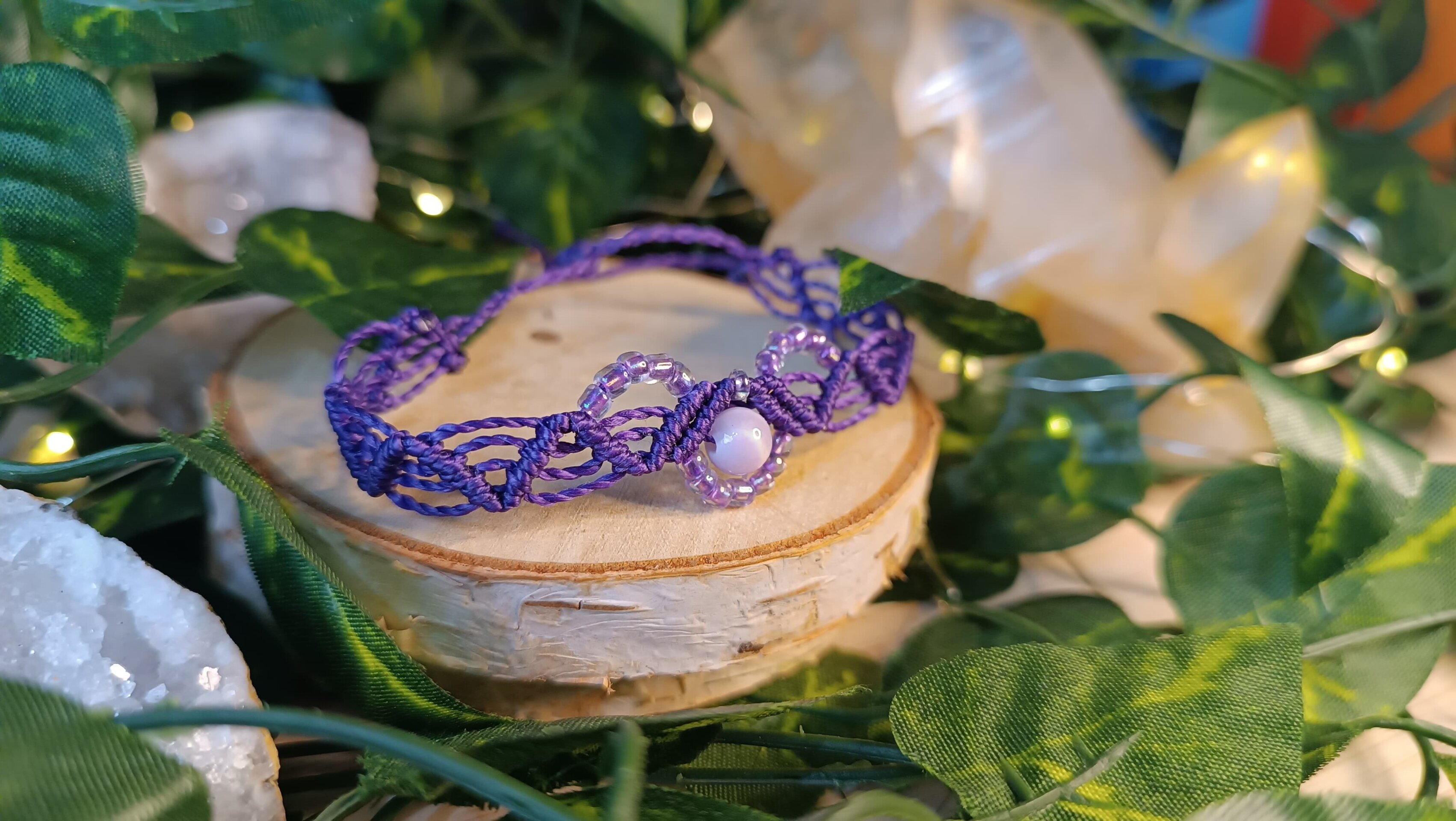 pulsera fantasía medieval con piedra natural tejidas a mano macrame - 7