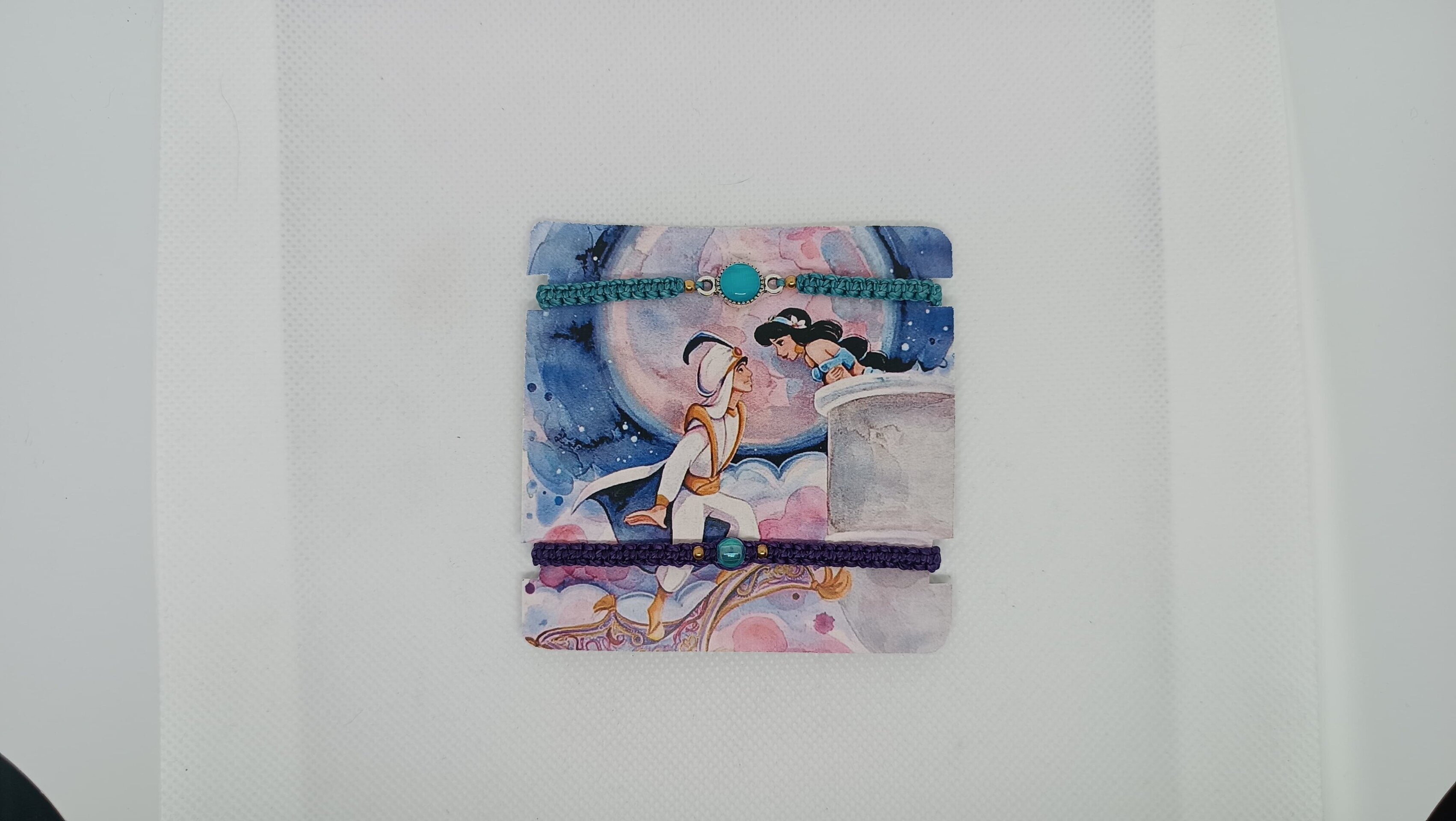 Pulseras Disney Aladín y Jazmín con piedra natural y tejidas a mano macrame - 7