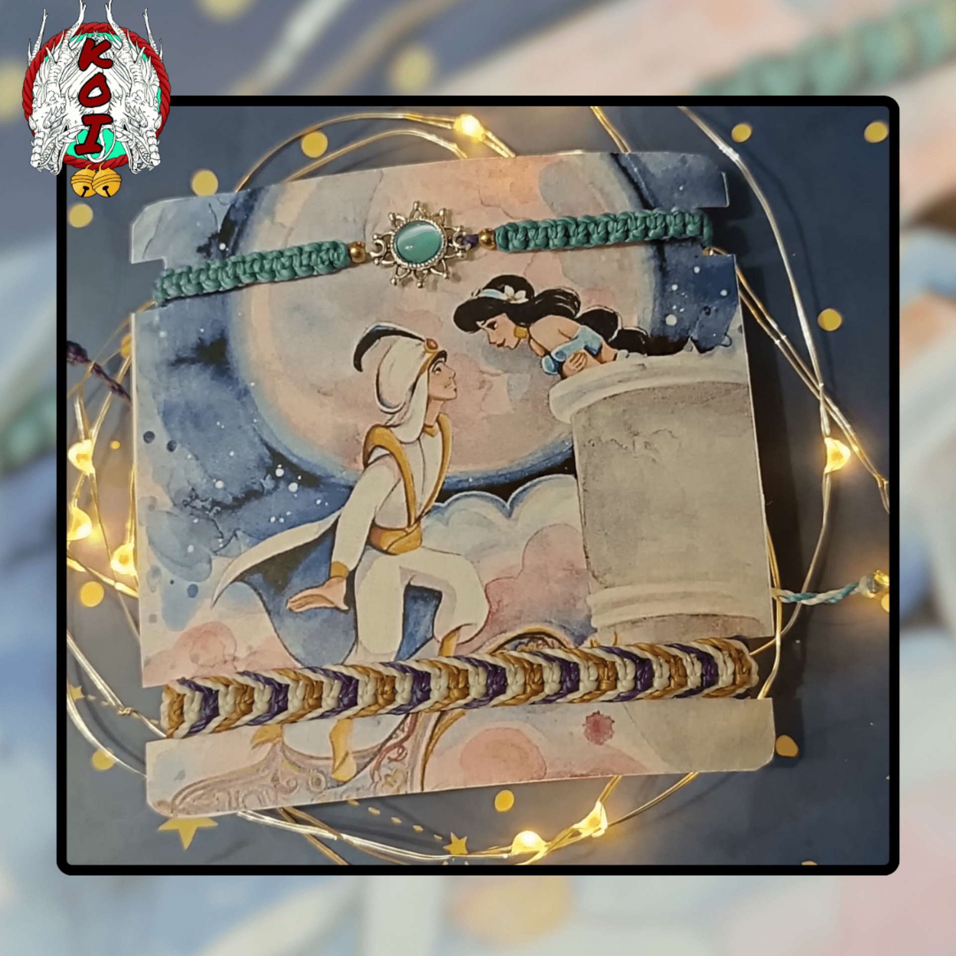 Pulseras Disney Aladín y Jazmín con piedra natural y tejidas a mano macrame - 2