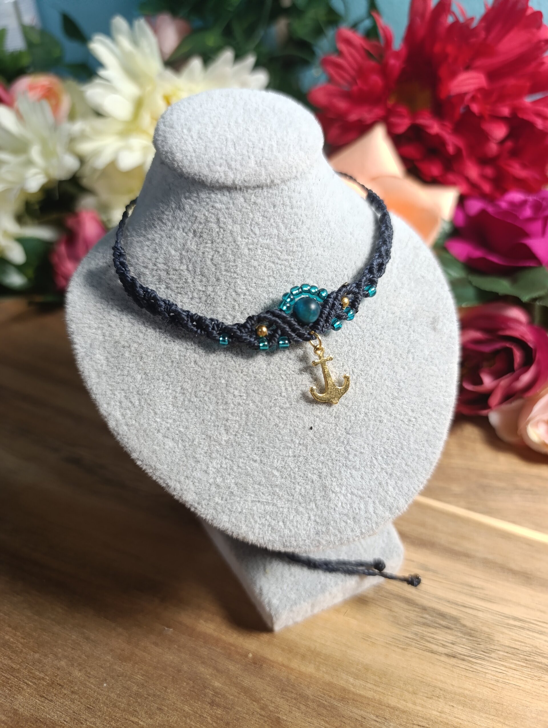 Gargantilla tejida con piedra natural azul - 4